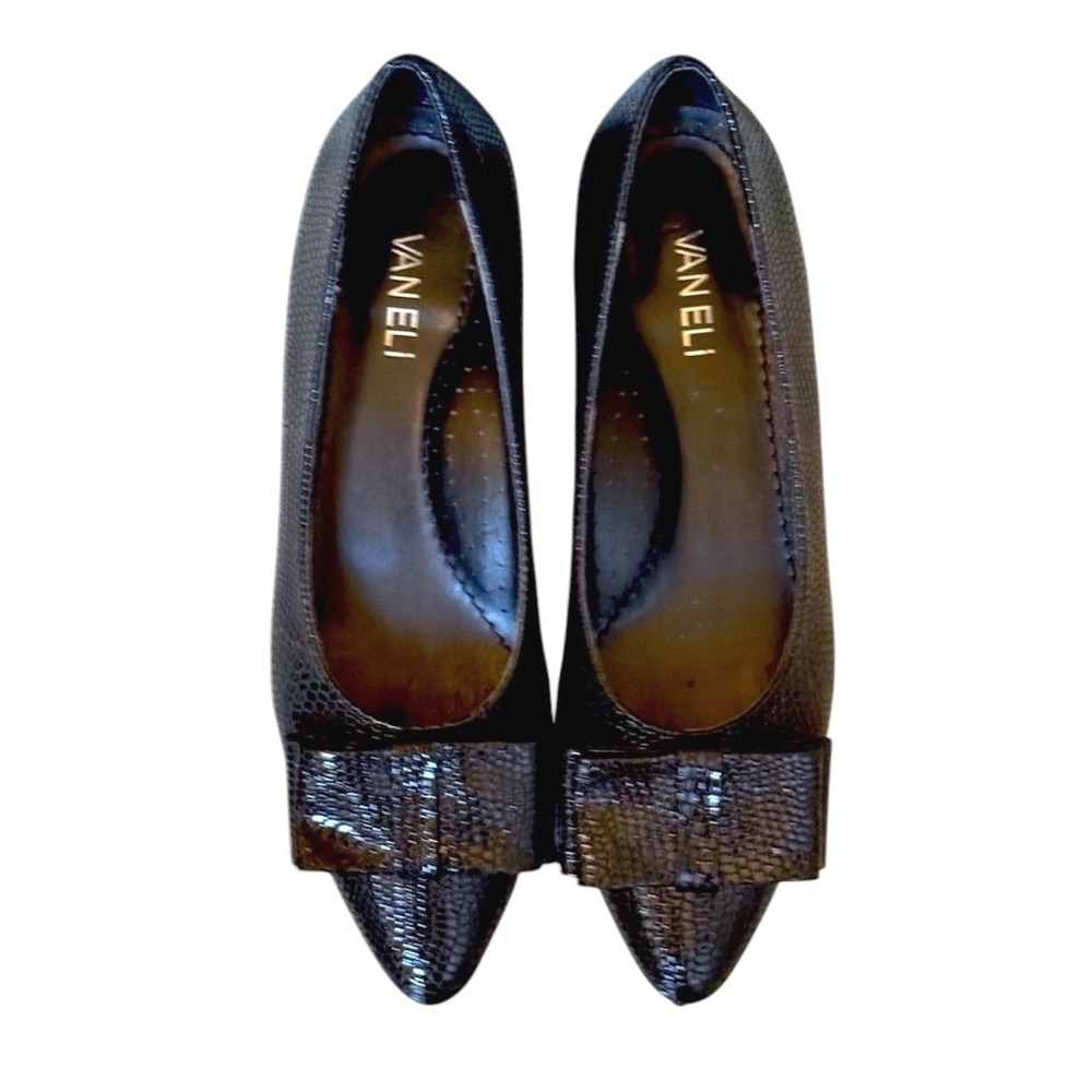 Vaneli Pointed Toe Flats Black Snakeskin‎ Bow Classic Professional Womens 8.5